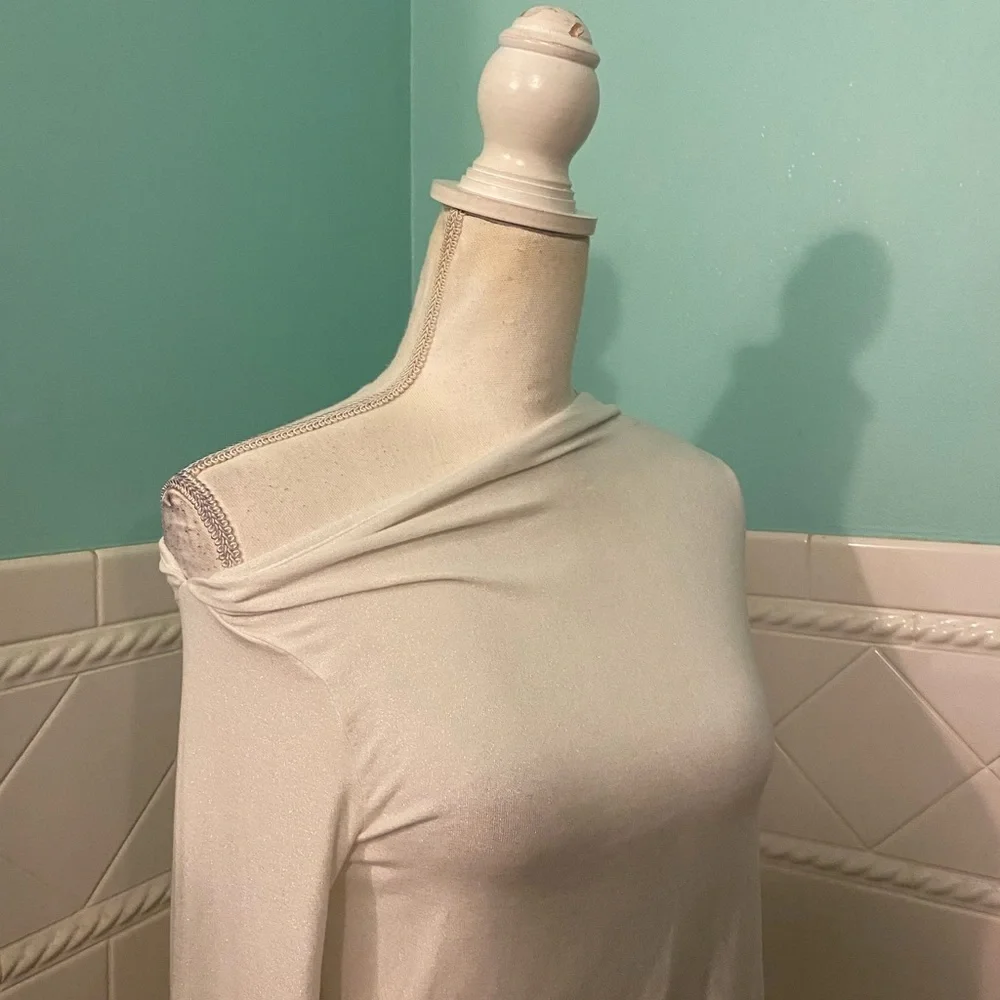 Ivory Shimmer Asymmetrical Ruched Tunic - Picture 9 of 10